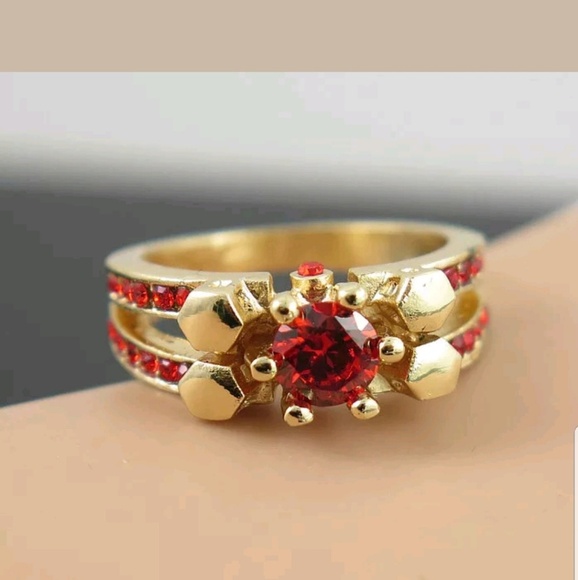 New Gold Plated ,Red Crystal ring size 8 - Picture 1 of 8